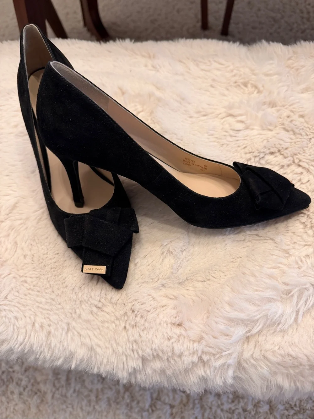 Cole Haan Black Suede Bow Detail Pumps
